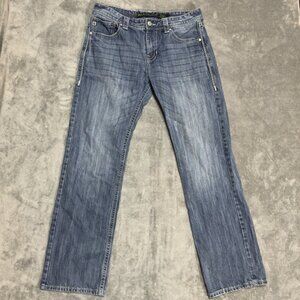 Rock Roll Cowboy Jeans Mens 34x34 Blue Bootcut Pistol Regular Western Faded Pant